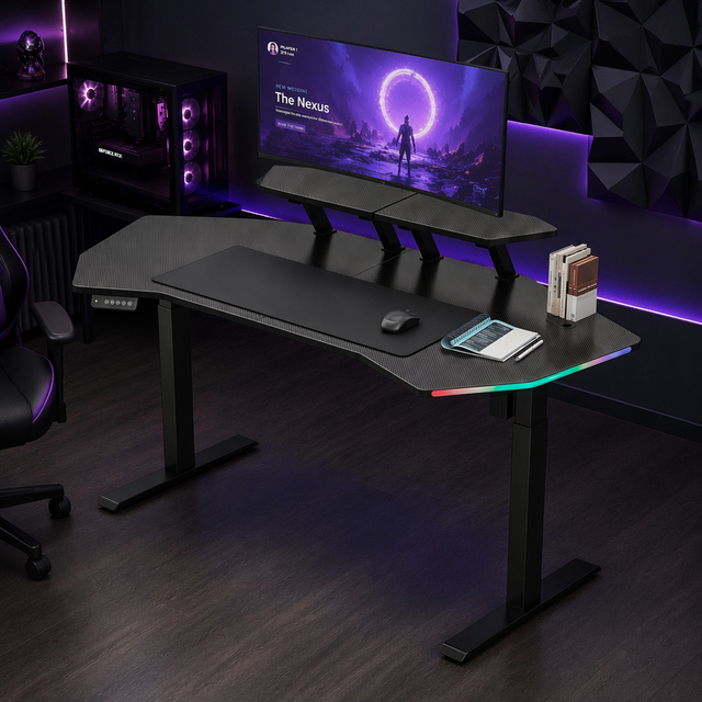 Electric Gaming Desk up and Down Motorized RGB Gaming Desk with Cable Management Smart Adjustable Lifting Standing Desk