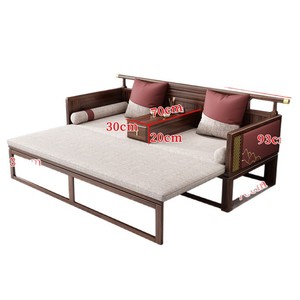 New Chinese Style <b>Sofa</b> <b>Bed</b> Ebony Solid Wood Convertible Sliding <b>Bed</b> With Tea Table Set For Living Room - Product Image 5