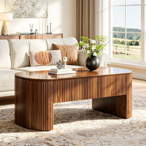 Table basse relevable ovale en chêne massif <span class=keywords><strong>Letao</strong></span> Tao au design moderne, grand espace de rangement, table centrale longue de luxe minimaliste - Product Image 2