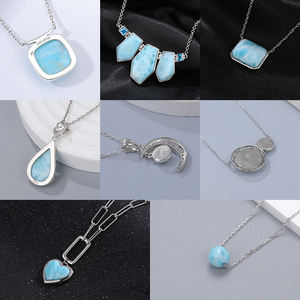 Collares de Larimar <span class=keywords><strong>Natural</strong></span> de plata 925 hechos a mano, colgantes esculpidos a mano con venas oceánicas fluidas, cadenas finas - Product Image 5