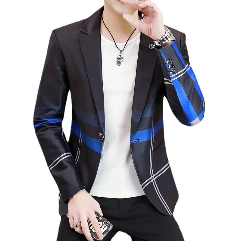 2022 Men's Suits one-piece top suit Korean youth leisure business metropolis style printed medium sleeve suit