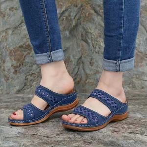 Summer Hot Sale Women's <b>Large</b> Size Sandals Flat Hollowed Comfortable Cushioning Slip-On Closure Light Breathable Platform - Product Image 3