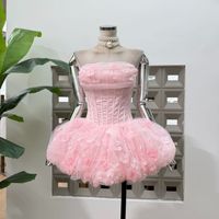 Robe de soirée élégante pour femmes, nouvelle collection été, mini, avec nœud, fleur en os de poisson, sans bretelles, robe à fleurs moelleuse