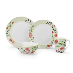 Wholesale Porcelain Tableware Party Use 16pcs Durable Dinner Plate Bowl Mug Set With Designs Of 4