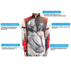 Tùy Chỉnh Logo Men UPF 50 + UV Sun Bảo Vệ Ngoài Trời Chạy 3D Thăng Hoa In Ấn T Áo Sơ Mi Nửa Dây Kéo Dài Tay Áo Câu Cá Áo Sơ Mi - Product Image 5