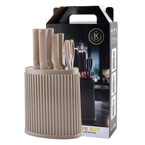 7 Pieces Kitchen <b>Knife</b> <b>Set</b> Without Block Black Handle Gold Bolster Stainless Steel <b>Sharp</b> Cooking <b>Knives</b> with Scissors for Home - Product Image 1