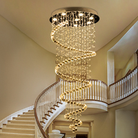 Lustre moderne en cristal suspendu à fil pour escalier duplex long, avec télécommande LED, pour hôtel, salon
