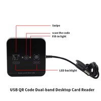 Frecuencia dual 125Khz y 13,56 Mhz RFID NFC ID Tarjeta IC Lector de código QR Lector de tarjetas inteligentes de escritorio USB