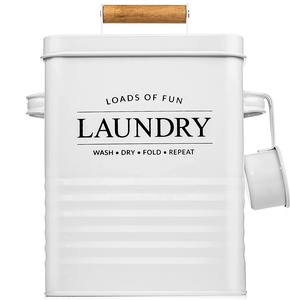 Modern Farmhouse Space Saving Metal Laundry Powder Soap Dispenser Organization and Storage Container Holder with Scoop