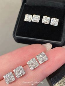 Boucles d'oreilles en or blanc 18 carats Xinfly avec diamants, 0,40 ct, diamants taille baguette, grappe carrée, halo élégant et luxueux - Product Image 3