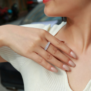 S925 Sterling <strong>Silver</strong> Baguette Cut CZ <strong>Eternity</strong> <strong>Ring</strong> for Women Full Paved Cubic Zirconia Tennis Band Fashion Jewelry Gift - Product Image 6