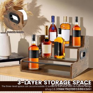 Three Tier Wooden Wine Bottle Rack Dark Brown 3 Floors Durable Storage Organizer For Bar <b>Kitchen</b> Party Use - Product Image 4