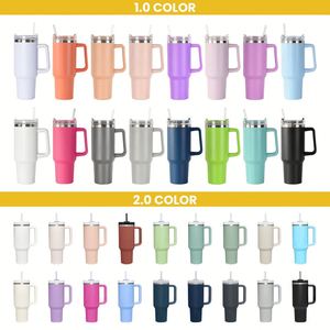 Custom H2.0 Stainless Steel 40 oz Vacuum Insulated <b>Double</b>-<b>Wall</b> Tumbler Coffee <b>Mug</b> with Handle and Straw for Car Use - Product Image 2
