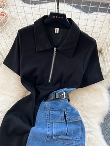 <span class=keywords><strong>Vestido</strong></span> de <span class=keywords><strong>mujer</strong></span> de verano 2026 nuevo estilo retro de mezclilla con bloques de color y empalmes, corte ajustado y manga corta, para venta al por mayor - Product Image 3