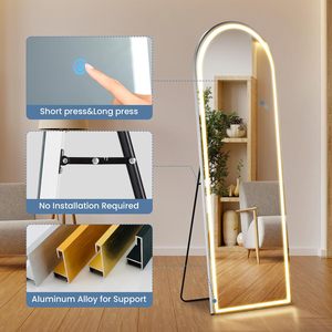 <span class=keywords><strong>Miroir</strong></span> arqué moderne en aluminium pleine longueur avec éclairage LED 63"L x 20"W, sur pied/mural, 3 couleurs <span class=keywords><strong>de</strong></span> lumière, pour chambre à coucher et dressing - Product Image 3