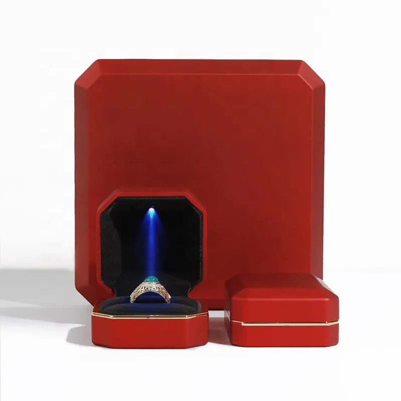 Caixa de joias quadrada com luz LED para pulseira pingente, colar, proposta de noivado, caixa de joias de alta qualidade