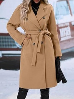 Veste longue coupe-vent pour femme, couleur unie, col à revers, épaissie, à double boutonnage et à lacets