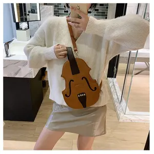 Individualiteit Cartoon Viool Stijl Pu Mini Dubbel Metalen Slot Verstelbare Verwijderbare Riem Gladde Rits Handtas Schouder Sling Tas