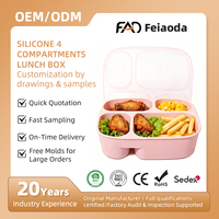 Boîte à bento anti-fuite à 4 compartiments, compatible micro-ondes et lave-vaisselle, en silicone alimentaire, fabriquée par [Nom du fabricant]