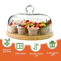 Porte-desserts rotatif en bois d'acacia et bambou avec cylindre présentoir à cupcakes en bois pour mariage avec couvercle en acrylique