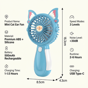 Portable Handheld Mini Cat Fan USB <b>Battery</b> Charging Rechargeable 400mah <b>Battery</b> Ultra-Long Lasting Three Speed Household Use - Product Image 4
