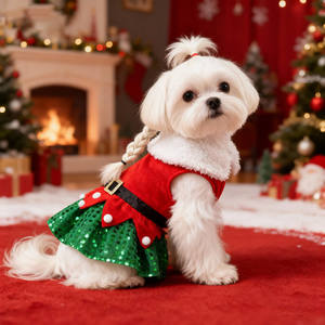 पालतू क्रिसमस पार्टी पोशाक अनुक्रमों क्रिसमस ट्री कुत्ते बिल्ली पोशाक पालतू जानवरों के लिए सुंदर सांटा पोशाक - Product Image 2
