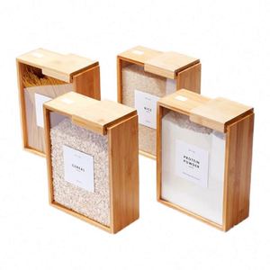 Recipientes de Vidrio para Alimentos Libres de BPA con Tapas Herméticas de Bambú, Dispensador de Pasta y Espaguetis para Uso en la Cocina, Frascos para Almacenamiento de Polvo, Embalaje en Cartón - Product Image 3