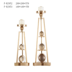 Wholesale Home Decor Antique <strong>Brass</strong> Amber Iron Crystal Elegant Handmade Triangular Trapezoid FASHIM Brand <strong>Candlestick</strong> <strong>Holder</strong> - Product Image 2
