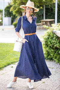 Miglior <span class=keywords><strong>Abito</strong></span> Lungo Casual Primaverile Estivo a <span class=keywords><strong>Pois</strong></span> con Bottoni, Vestito Lungo da Donna con <span class=keywords><strong>Maniche</strong></span> <span class=keywords><strong>Lunghe</strong></span> e Spacco Alto - Product Image 4