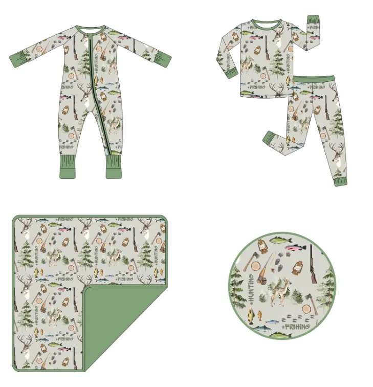 Großhandel Baby Deer Print Langarm Stram pler Matching Boy Outfits Pyjamas Kinder Boutique Milch Seide Stretchy Kleidung für Kinder