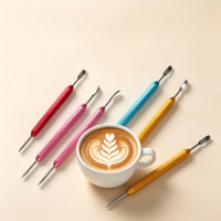 Outil professionnel double tête pour l'art du café latte, aiguille en acier inoxydable avec pointe spirale et cuillère large pour la création de motifs 3D en mousse