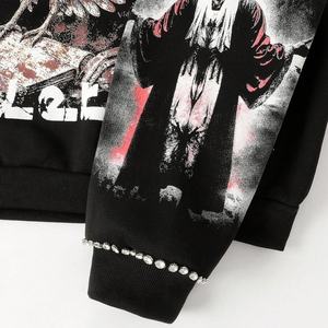 Camiseta Corta de Estilo Urbano Y2K, Personalizada, con Pedrería, Impresión Gráfica DTG, Bordado 3D, Hip Hop, Alta Calidad, 100% Algodón - Product Image 3