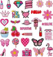 Patch brodé personnalisé rose mignon en forme de cœur, style féminin et charmant, thermocollant, vente en gros pour vestes, chapeaux et sacs