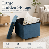Pouf de rangement moderne pliable en velours avec pieds en bois, banc capitonné à rivets pour salon et chambre