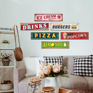 Panneau en métal rétro sur le thème de la rue alimentaire, décor mural rétro pour popcorn, burgers, pizza, pour la décoration de restaurant, cuisine, bar - Product Image 1