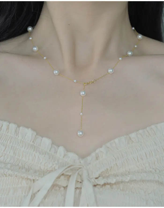 Elegante 18 Karat Gold gefüllte Edelstahl Y-Kette Barock Süßwasser Perle Anhänger Halskette Handgemachte Brautjungfern Schmuck