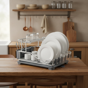 Égouttoir à vaisselle <span class=keywords><strong>double</strong></span> niveau moderne en aluminium, de type sur pied, durable et multifonctionnel, pour table de cuisine carrée - Product Image 1
