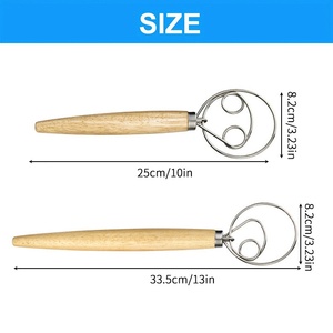 Outil manuel danois pour la pâte Mélangeur de farine à oeil simple ou double avec manche en bois Batteur à oeufs Mélangeur à bobine manuelle en métal - Product Image 5