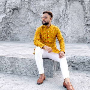 Kurta Pajama para Hombre con Cuello Bordado Paisley, Algodón, Ropa Tradicional India para Festivales - Product Image 1