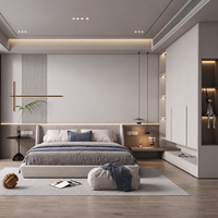 Ensemble complet de meubles de chambre à coucher modernes en bois : lit sur mesure, armoire pleine hauteur, table de chevet, meuble de rangement, mobilier de maison