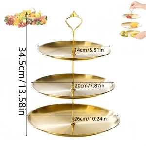 Ensemble de 2 plateaux à fruits en acier inoxydable à trois niveaux, style coréen, pour présentation de desserts, buffet, banquet, usage domestique quotidien - Product Image 5