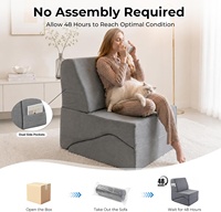 Chaise longue convertible 3-en-1 contemporaine, une place, sans accoudoirs, convertible en canapé-lit |   Couverture en velours côtelé en mousse à mémoire de forme Zero Gravity No