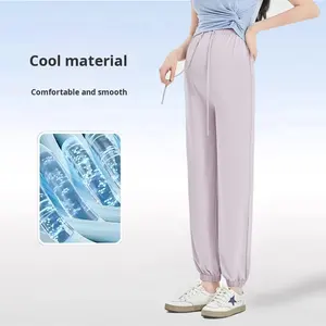 Summer Thin Ice-Sense Sun Protection Maternity Pants Casual Leggings Drawstring Design No Support Belly Loose Fashionable Wear - Product Image 4
