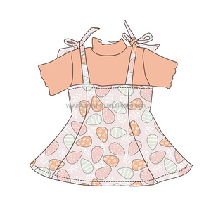 Wholesale Spring Baby Girls Clothing Sets <strong>Easter</strong> Printed Short Sleeve T-shirt <strong>Top</strong> and Suspender Dress 2-Piece Sets - Product Image 2