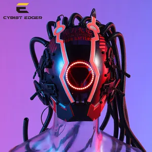 CYBER51 Topeng Taktis Futuristik Topeng dan Pakaian Cyberpunk 2077 Setan Oni Setengah Dpt Dipakai Topeng Cosplay Jepang/Samurai