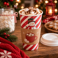 Gobelets en papier biodégradables personnalisés à double paroi pour Noël, avec couvercle et manchon, pour boissons chaudes, café, fêtes de fin d'année, café