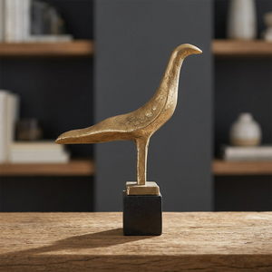 Sculpture d'oiseau mouette en métal doré avec base noire, figurine d'oiseau côtier moderne, objet décoratif de table pour la maison et le bureau - Product Image 2