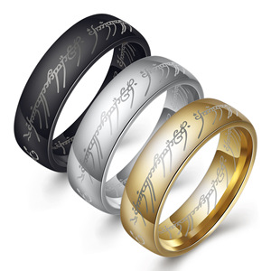 Anillo del Señor de los Anillos de Acero Inoxidable de 6 mm, Grabado Láser en Oro, Plata y Negro, Joyería Unisex para Uso Diario - Product Image 1
