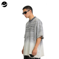 T-shirt surdimensionné en coton délavé à l'acide imprimé personnalisé XUCHANG 250 g/m², T-shirt ample à ourlet brut déchiré 250 g/m² pour homme