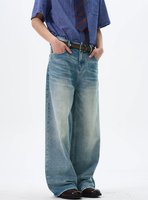 Jean droit vintage en denim bleu 100% coton taille mi-haute avec boutons et rivets, style décontracté Hip Hop Streetwear, hiver/été, tissu épais, délavage ODM